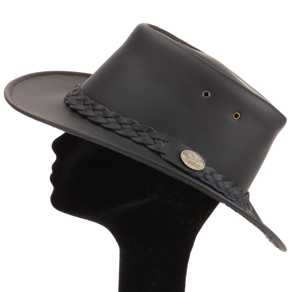 Australian Black Leather Bush Hat Cowboy Hat 4 Sizes