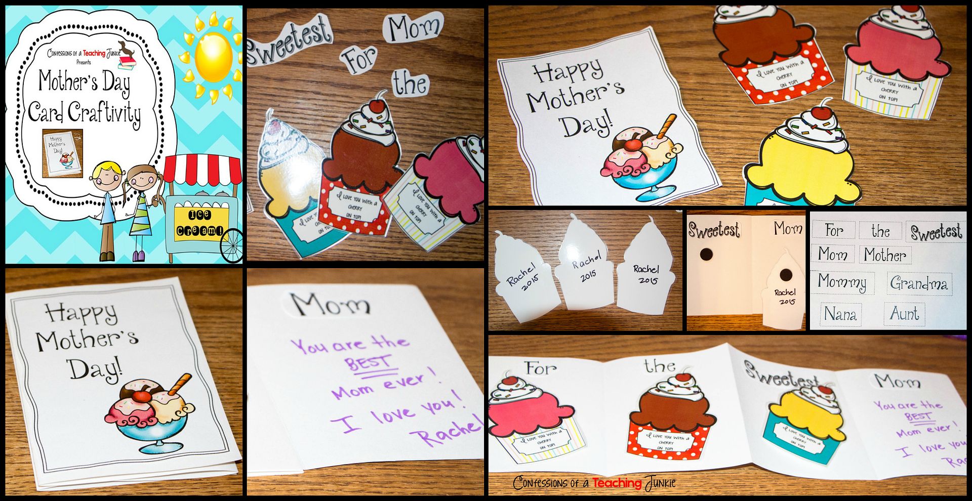This bright and cheerful Mother’s Day craftivity contains every thing you need to make a beautiful Mother’s Day card with an ice cream theme.