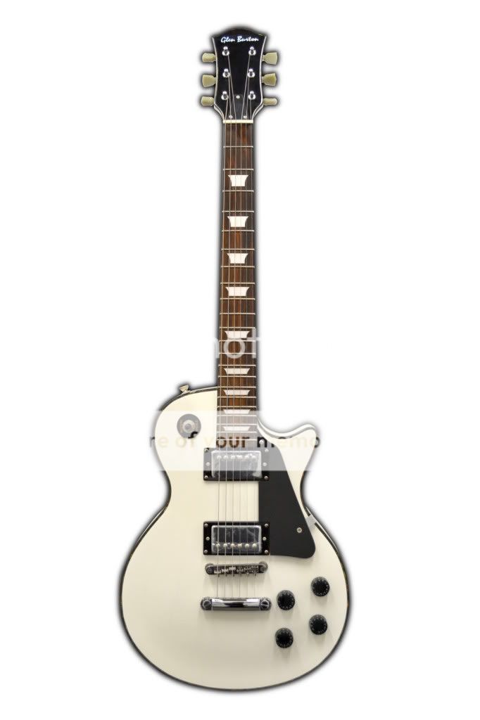 New Glen Burton LP Std Style Guitar White w Set Neck Dual Hum White
