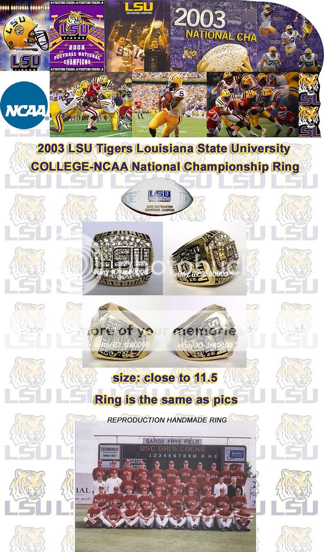   Tigers Louisiana State University Championship Champions Ring